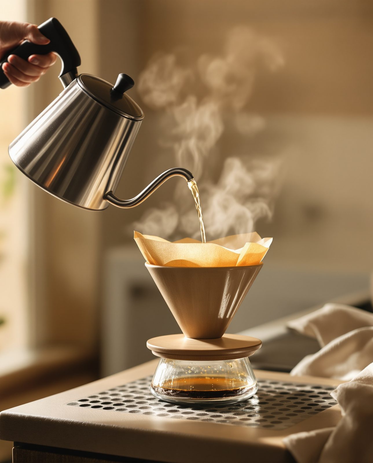 A pour-over being brewed at the counter